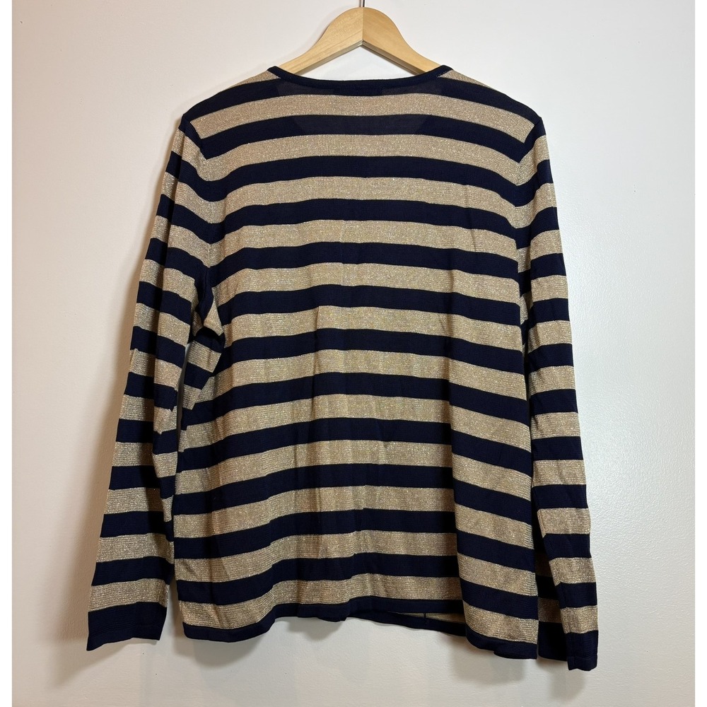 Lauren Ralph Lauren Women 2X Cardigan Navy Gold Metallic Stripe Knit Sweater NWT - Picture 2 of 13